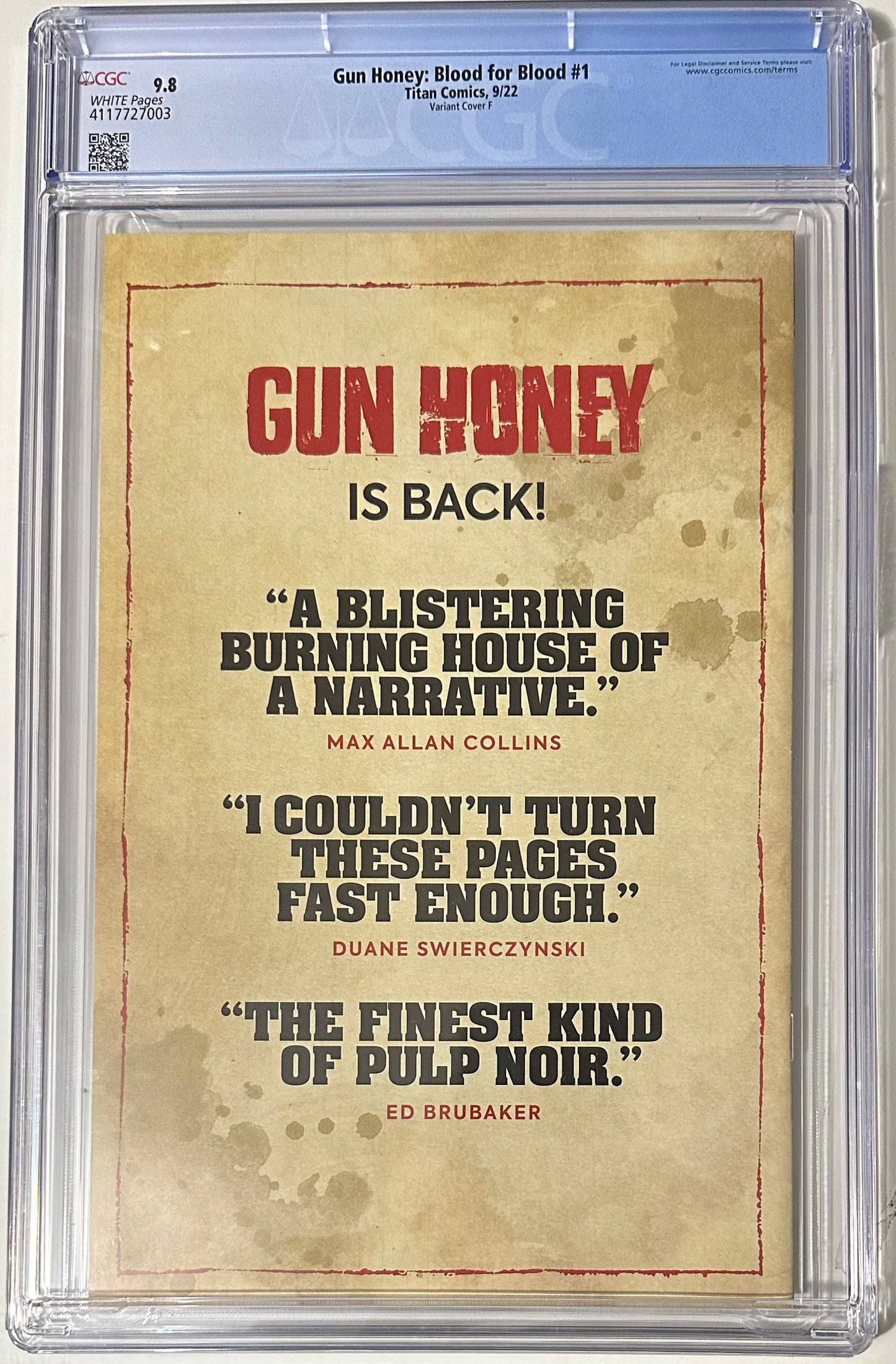 GUN HONEY : BLOOD FOR BLOOD #1F 2022 CGC 9.8