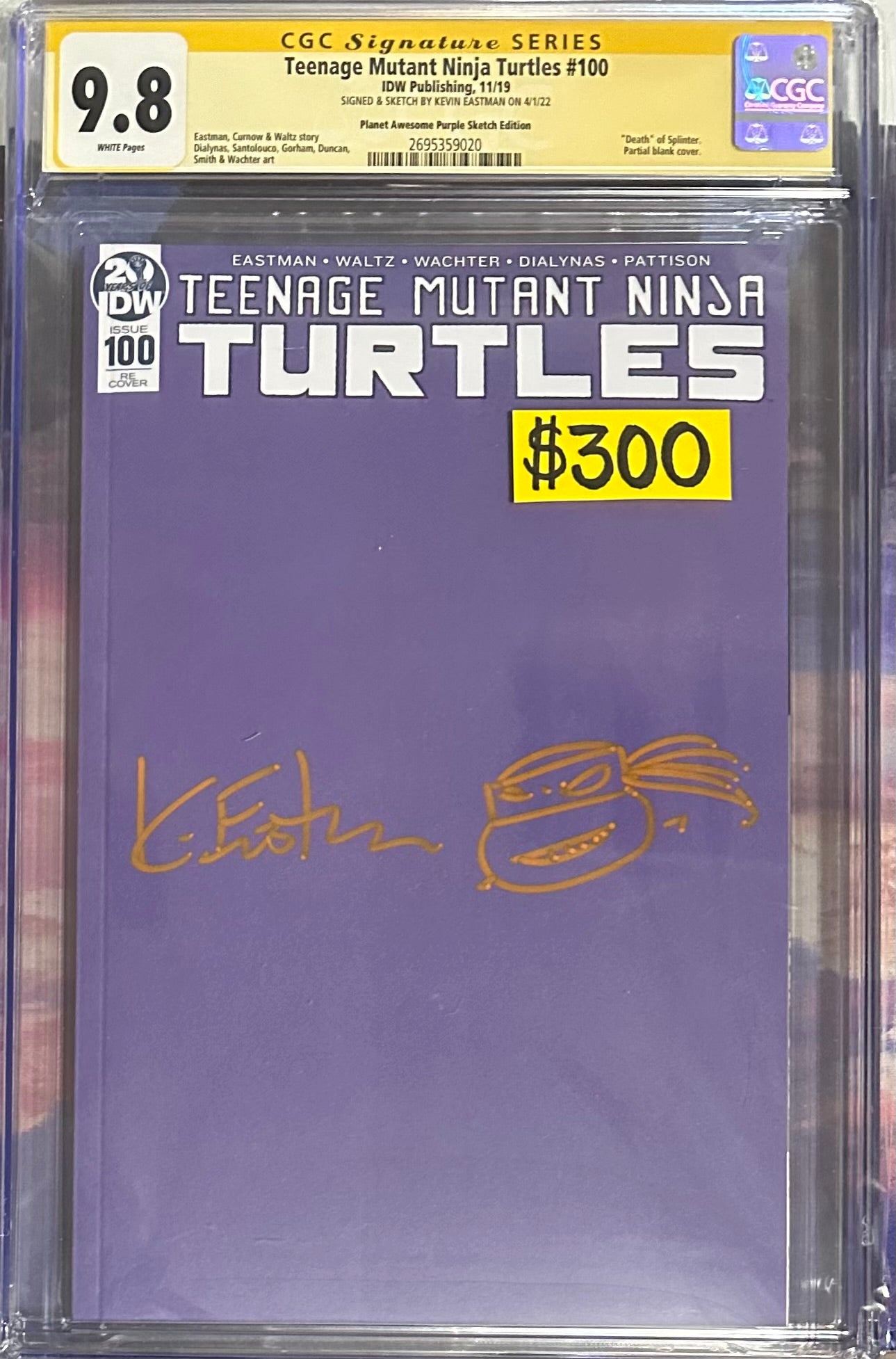 TMNT #100 Red Signed & Sketch Kevin Eastman CGC 9.8