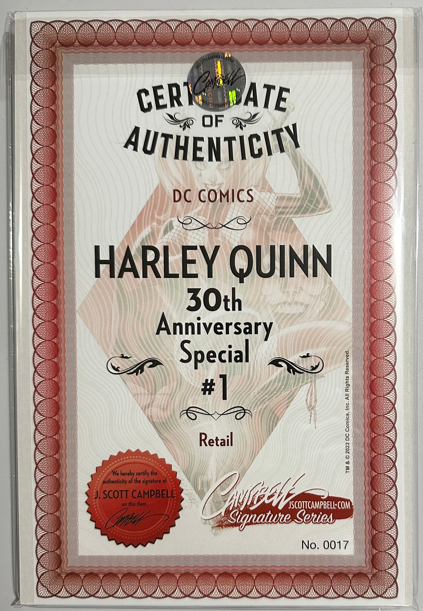 HARLEY QUINN 30TH ANNIVERSARY SPECIAL #1 J SCOTT CAMPBELLW/COA